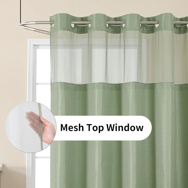 No Hook Shower Curtain with Snap in Fabric Liner, Waffle Weave Heavy Duty Thick Shower Curtains with Mesh Top Window, Hotel Style Waterproof Bathroom Curtain Set, 72'' x 75'', Sage Green - Image 3