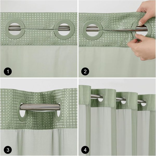 No Hook Shower Curtain with Snap in Fabric Liner, Waffle Weave Heavy Duty Thick Shower Curtains with Mesh Top Window, Hotel Style Waterproof Bathroom Curtain Set, 72'' x 75'', Sage Green - Image 7