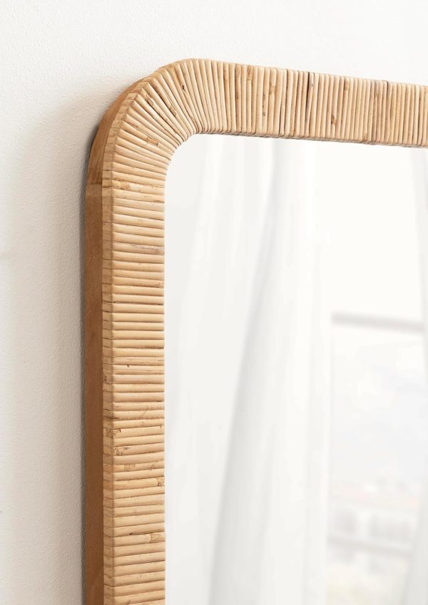 Kate and Laurel Rahfy Boho Rectangle Rattan Wall Mirror, 18 x 48, Natural Wood, Decorative Rounded Rectangular Full-Length Mirror with Authentic Rattan Frame for Bedroom Floor Mirror - Image 5