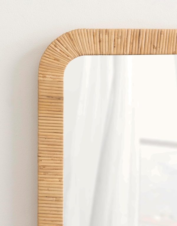 Kate and Laurel Rahfy Boho Rectangle Rattan Wall Mirror, 18 x 48, Natural Wood, Decorative Rounded Rectangular Full-Length Mirror with Authentic Rattan Frame for Bedroom Floor Mirror - Image 6