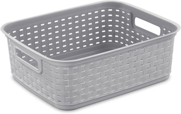 Sterilite Short Plastic Weave Storage Basket, Bin Organization for Countertops, Tabletops, and Shelves for Crafts, Jewelry, Gray, 6-Pack