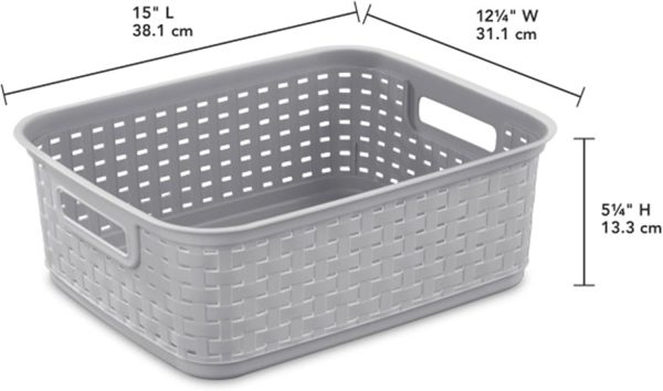 Sterilite Short Plastic Weave Storage Basket, Bin Organization for Countertops, Tabletops, and Shelves for Crafts, Jewelry, Gray, 6-Pack - Image 2