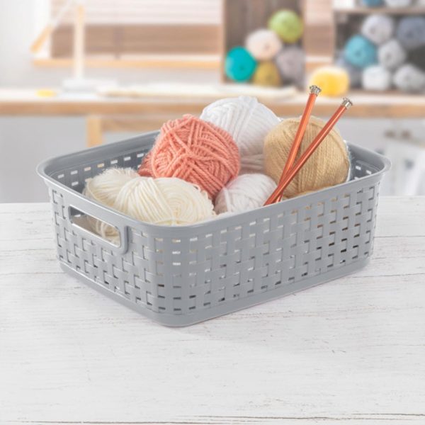 Sterilite Short Plastic Weave Storage Basket, Bin Organization for Countertops, Tabletops, and Shelves for Crafts, Jewelry, Gray, 6-Pack - Image 3